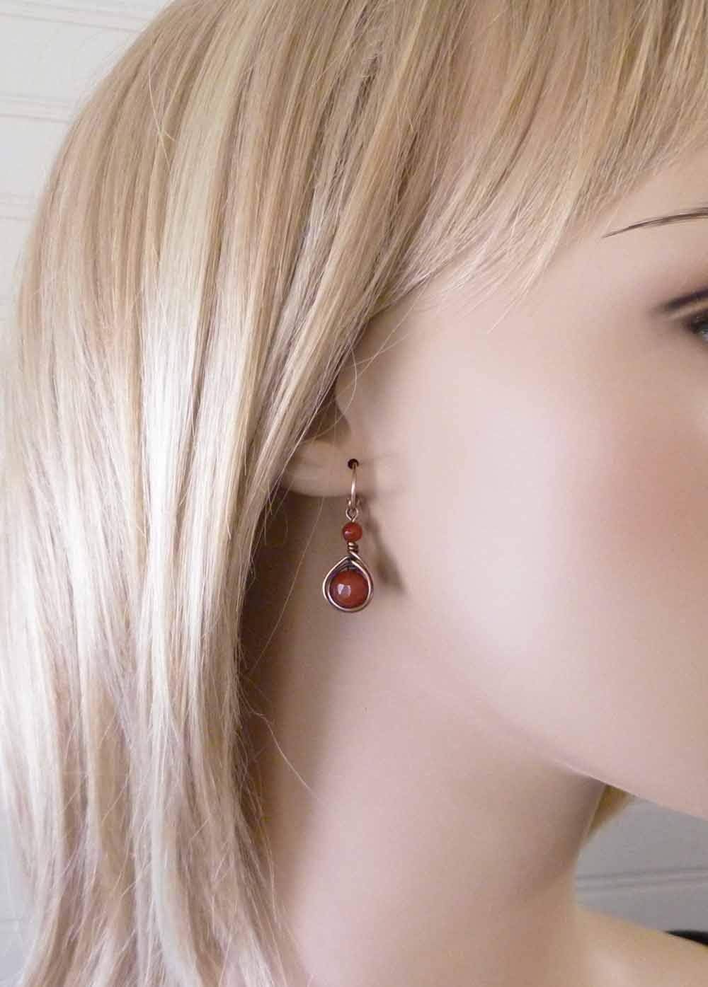 Pillar of Salt Studio Handcrafted Solid Copper Earrings with Carnelian Gemstone (Antiqued Copper, 1" drop) - Image 2
