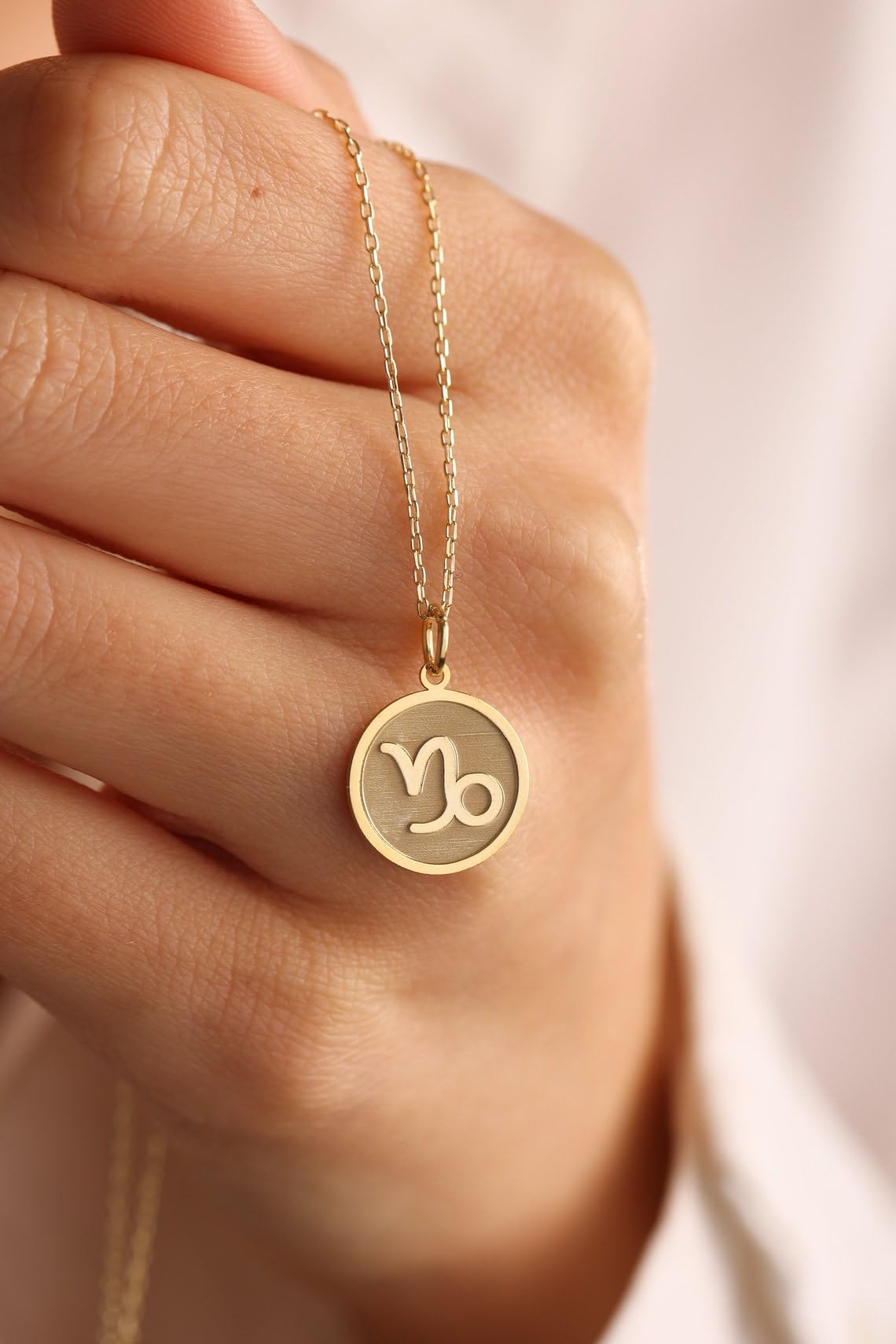 Collar de plata de ley 925 de 24 mm, cadena de 45,7 cm, collar del zodiaco Capricornio, colgante de moneda con símbolo del zodiaco de Capricornio cepillado, colgante del zodiaco, mujer, joyería hecha