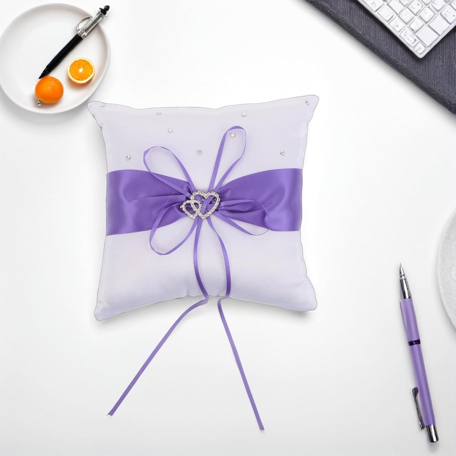 BETOOKY Wedding Ring Pillow with Satin and Polyester Material, and Decorative Bowknot Elegant Purple for Easy to Carry Ring Bearer Western Wedding Themes Proposal Keepsakes
