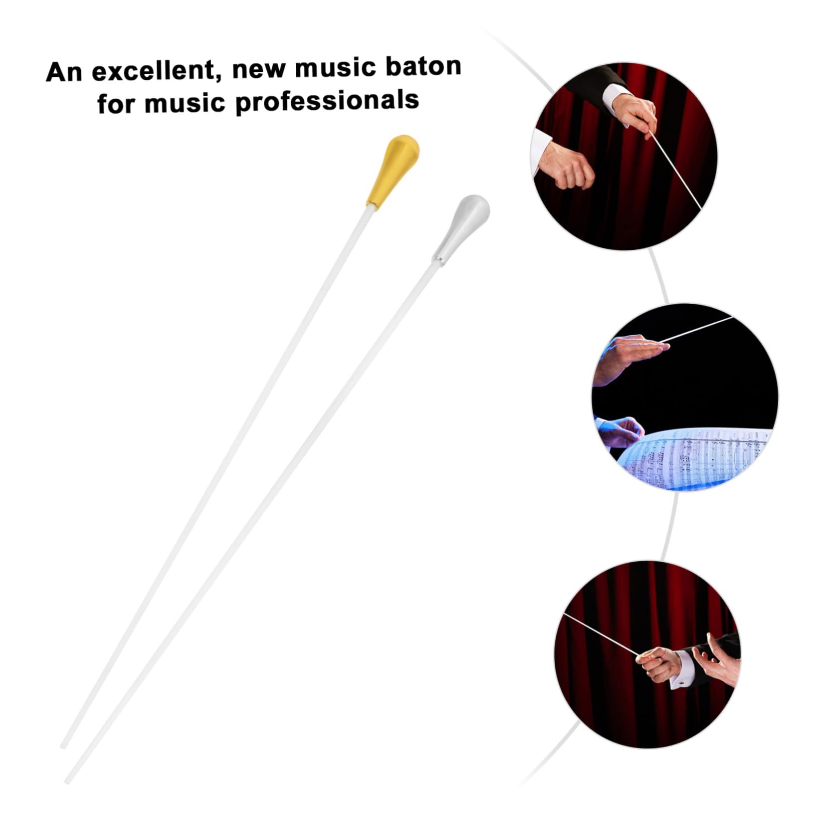 FUNOMOCYA 2pcs Conductors Set Music Supply for Orchestra Stage Theater Metal Plastic Steel Material Golden Silver