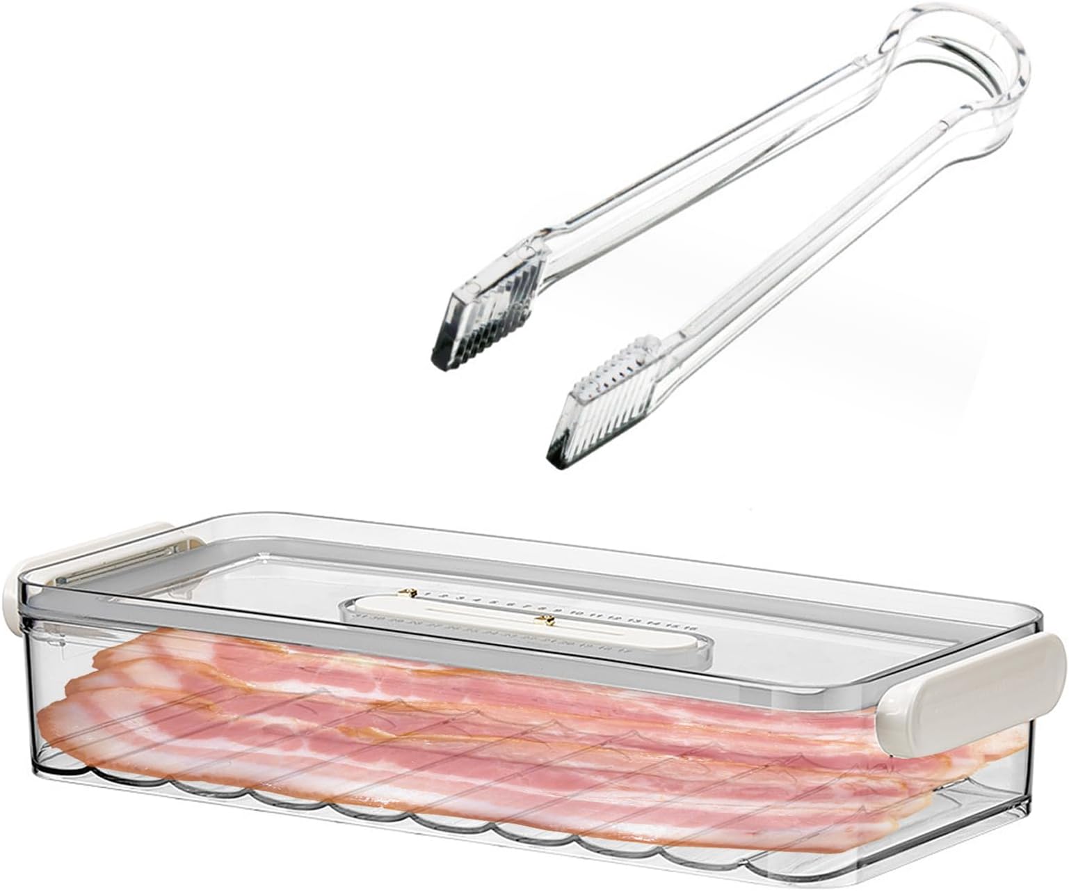 Cheese Storage for Fridge, Cold Meat Container with Lid and Clip, Bacon Container Refrigerator Meat Box with Timing Function Reusable Food Storage Containers for Storing Sausage/Cold Cuts/Cheese Slice