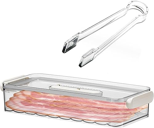 Recipiente de tocino para refrigerador, recipientes herméticos de plástico grueso para almacenamiento de carne de delicatessen para refrigerador,
