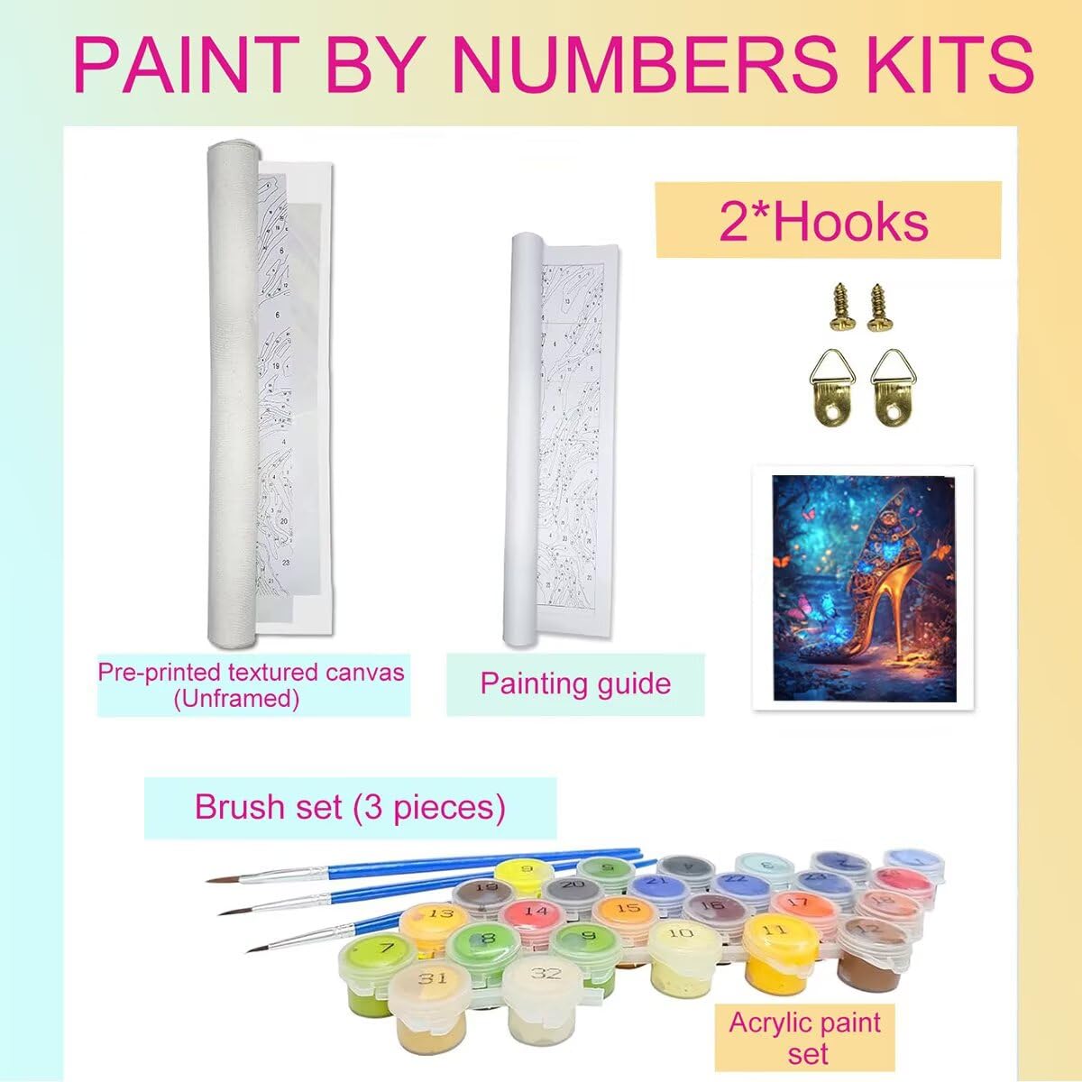 Dipingere con i Numeri Farfalla, Paint by Numbers Adulti Tacco alto, Fai da te Creativi Adulti Quadri da Dipingere Numerati Kit per Decorazione Della Parete di Casa, Regalo 80x110cm Senza Cornice 0E-0