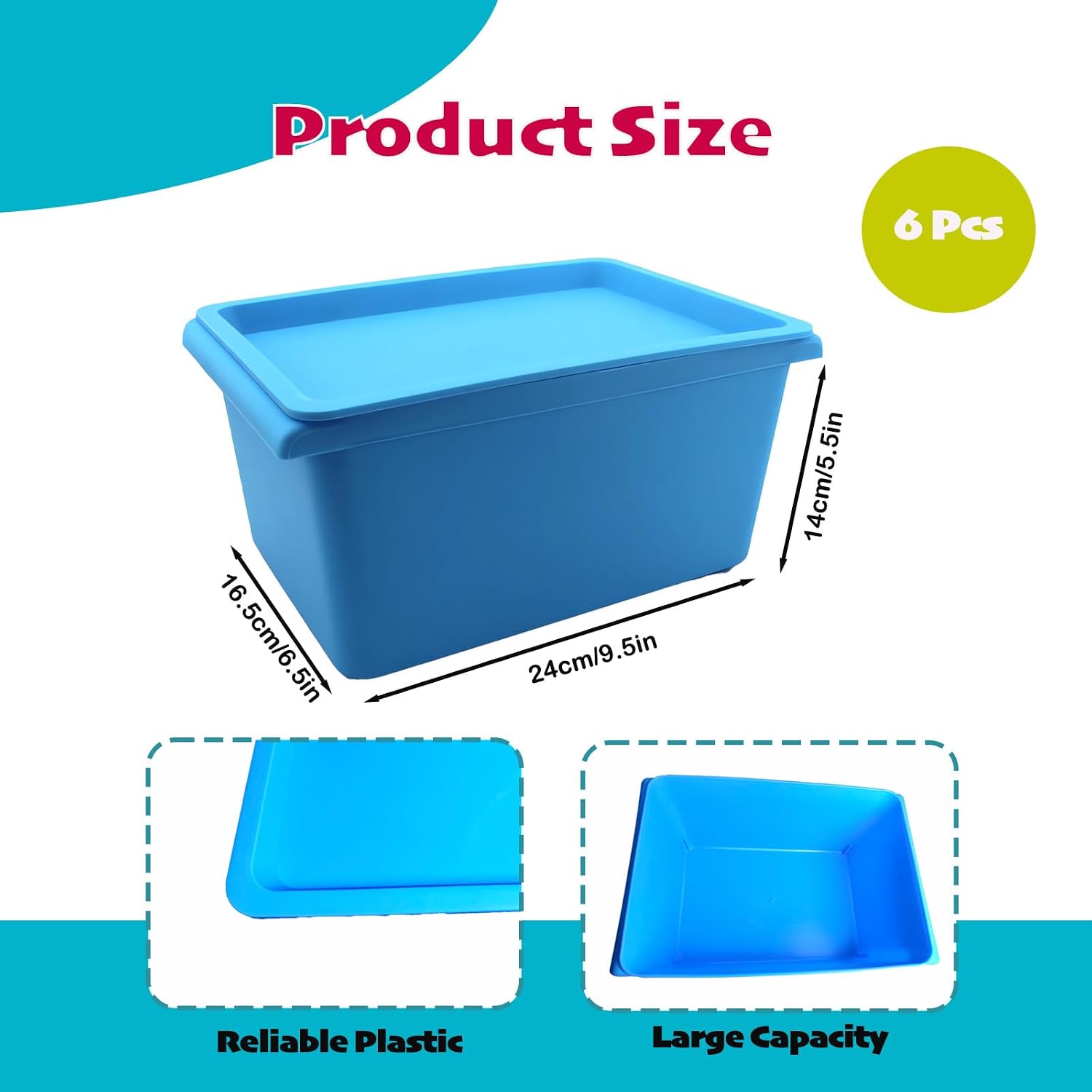 6 Pack Plastic Storage Bins with Lids, Small Stackable Storage Boxes 9.5 x 6.5 x 5.5 Inch, Colorful Storage Totes for Craft Office Supplies Organization(6 Colors)