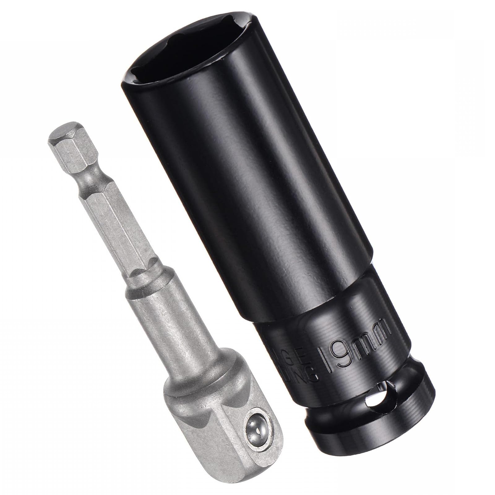 MACHSWON 1/2" Drive Socket Accessory Set 19mm Deep 6-Point Impact Socket 3" Length and 1/4" Hex Shank Adapter
