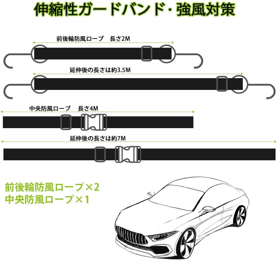 Amazon Linfen ガードバンド 車カバー ボディカバー カーカバー 絞り紐 弾性バンド 防風ロープ 風散防止のベルトは 前後にリフレクターが カバーが風で飛ば 強い風でカバーが吹き飛 対策 ボディーカバー 車 バイク