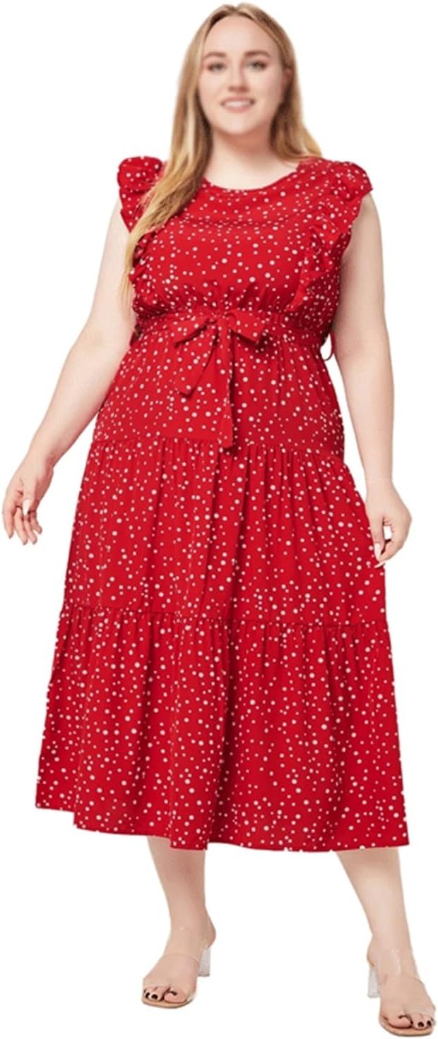 JSEIAJB O Neck Sleeveless Dot Print Dresses for Women Printed Bohemian Dress Casual Streetwear