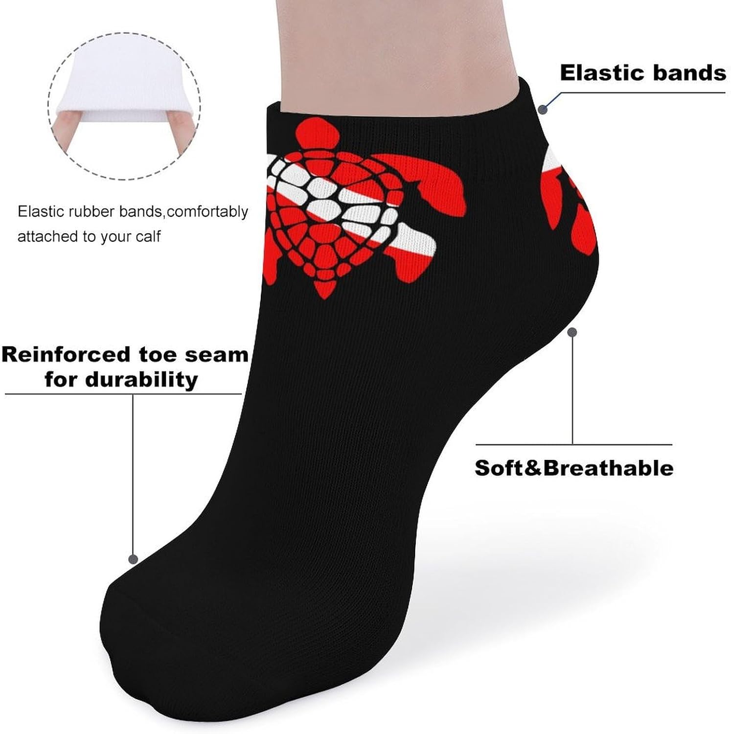 Sea Turtle Dive Flag Ankle Socks for Men Women Low Cut Crew Sock Casual Sports Clothing