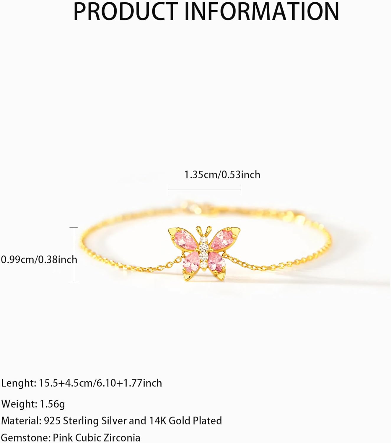 LOVECOM 925 Sterling Silver Double Butterfly Bracelets for Women Dainty Gold Plated CZ Insect Link Bracelet Distance Matching Chain Bracelet Valentines Jewelry Gifts for Best Friends Sister - Image 4