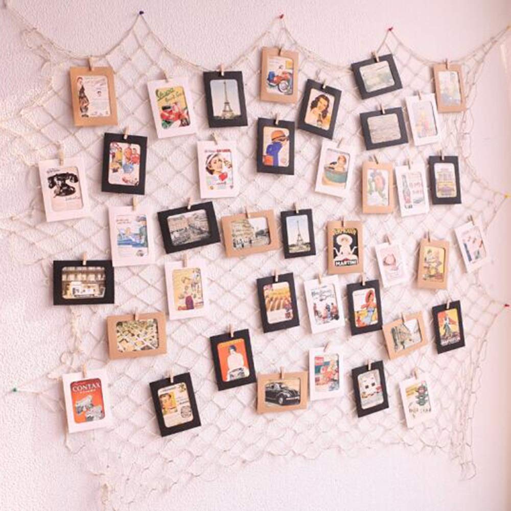Mbsomnus 40 stuks fotolijn met knijpers, 10 x 15 cm, fotoslinger, papieren fotolijst, zwart, met 40 houten klemmen, 4 stuks henneptouw, kartonnen