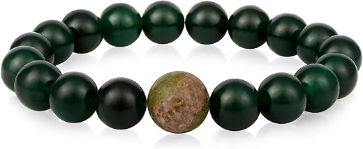 Chitshakti Lab Certified Green Jade Bracelet | Unisex both for Men &amp; Women | 18beads Stretchable Bracelet with Unakite Sto...
