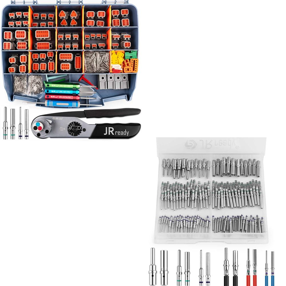 JRready Deutsch Contact Kit, Deutsch Solid Pin, Size 12 16 20 Deutsch Pins Support Wire Guage 22-12AWG with Deutsch Connector Kit, DT DTM Connectors 2 3 4 6 8 12 Pin with Turret Style Crimping Tool