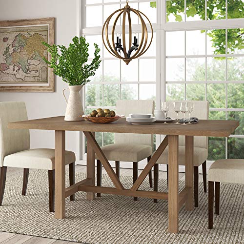 Finch Grant Dining Table, Modern Farmhouse Wood Trestle Base, Breakfast Nook Kitchen Furniture, 67" Long Rectangular Tabletop, Seats Up To 6 People, 35D X 67W X 29.75H In, Beige #TOP1