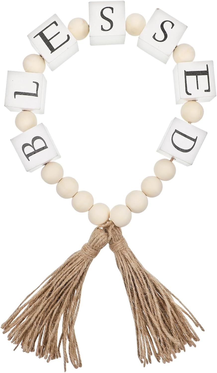ULTECHNOVO Decorative Beads Home Decor Wood Bead Garland Beaded Rope Decor Rustic Home Tassels