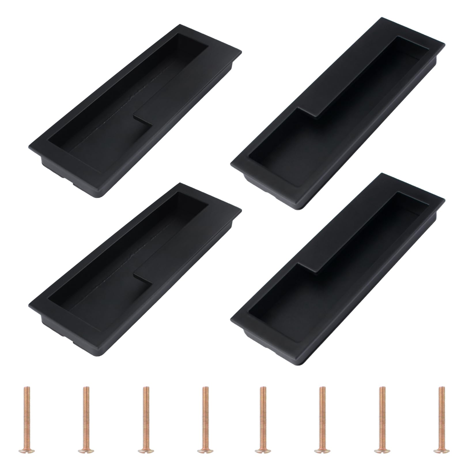 MOROBOR Zinc Alloy Flush Pull Handles, 4pcs Embedded Sliding Door Handle with Hidden Screws Modern Simple Door Pull Handle for Sliding Barn Drawer Cupboard Wardrobe (Matte Black)