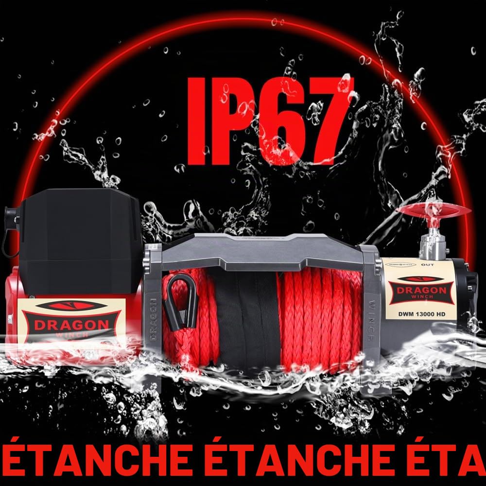 Dragon Winch Treuil électrique 24V Maverick 13000 lbs / 5897 kg, avec câble synthétique 20m pour dépanneuses et véhicules municipaux | Télécommande sans fil + accessoires treuil | Étanchéité IP67