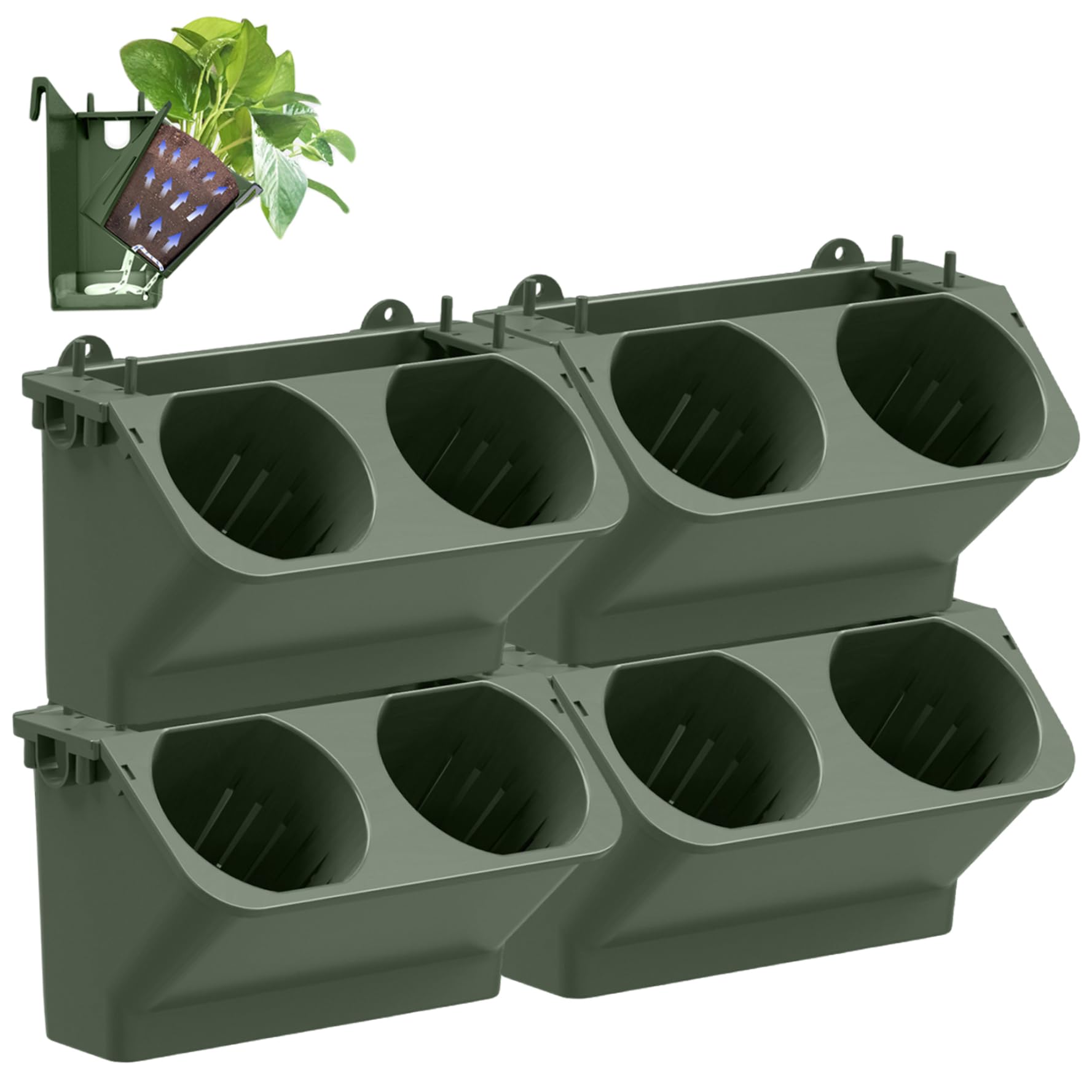 Latemeia 4Pcs Wall Planter, 250Ml Stackable Self Watering Vertical Wall Planter With 8 Pots, Plastic Hanging Plant Pots Holder For Indoor/Balcony/Terrace Decoration, Vertical