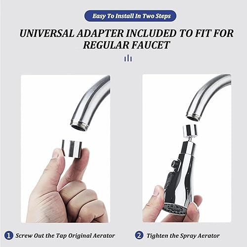 Miniatura 5 de Repuesto de cabezal de grifo de cocina con 9 adaptadores, cabezal de grifo de fregadero desplegable de metal, rociador de fregadero de 3 funciones,