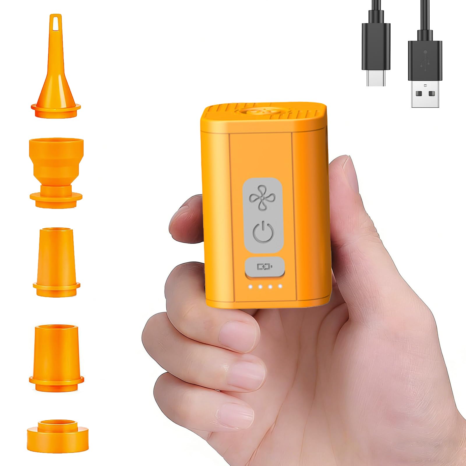Electric Air Pump, 5kPa Powerful Mini Air Pump with 5 Nozzles Fast Inflate & Deflate Portable Electric Pump for Inflatables Airbed Camping Mattress Pool Toys Vacuum Bags, Orange