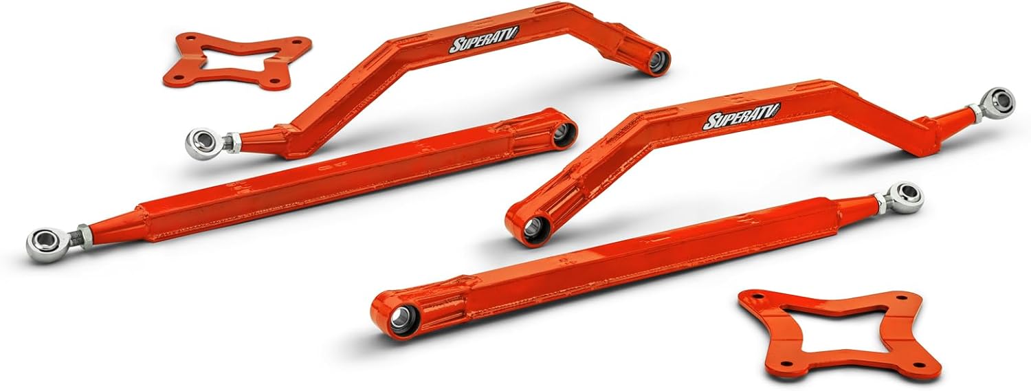 SuperATV Heavy Duty Arched Boxed Rear Radius Arms/Rods for Polaris RZR XP Turbo/XP 4 Turbo (2016+) - Orange | Will Not Fit With Polaris Rear Bumpers