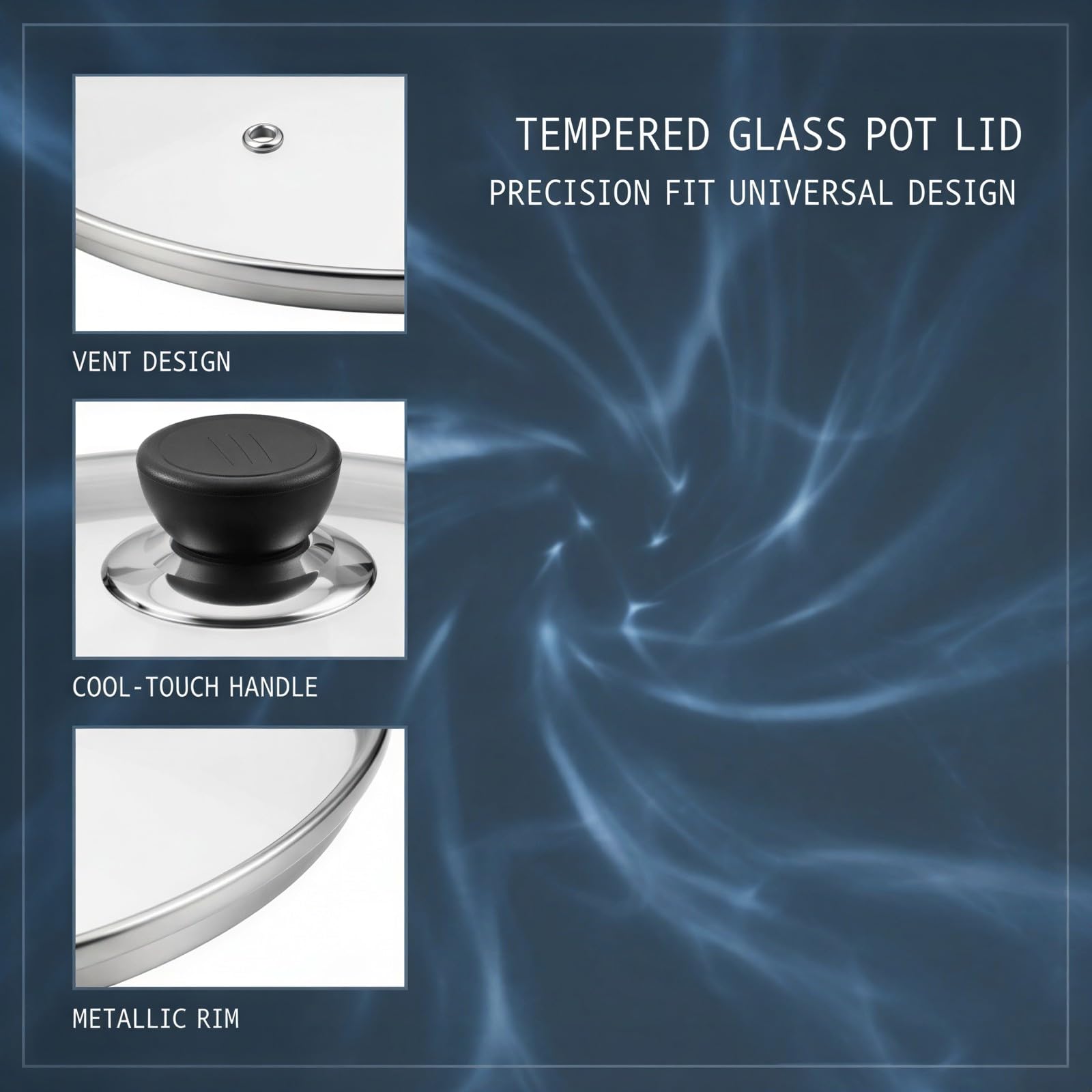 24,5 cm Topfdeckel aus gehärtetem Glas, universeller Ersatzdeckel mit Dampfventil und Kühlgriff, runder Deckel für Pfannen, Bratpfannen, Töpfe und Woks, passend für Innendurchmesser 23,6 bis 24,5 cm