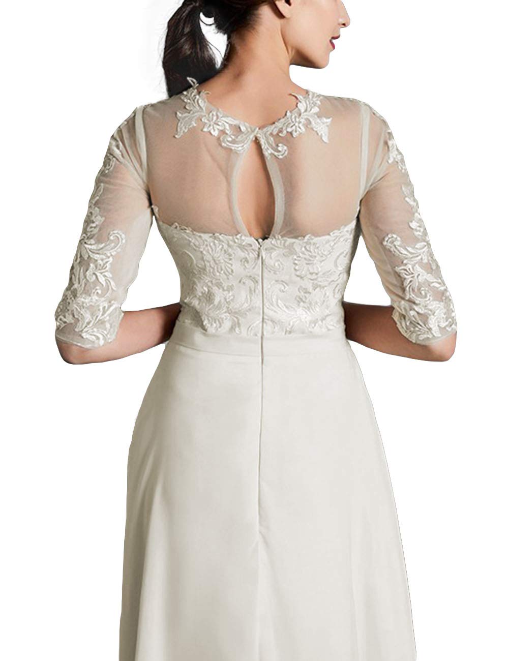 A-Line Chiffona con Maniche Abito da Sera Semplice con Cintura, Avorio, 40