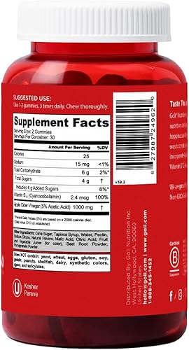 Miniatura 8 de Goli Vitaminas gomosas de vinagre de sidra de manzana 180 unidades vitaminas B9 y B12 sin gelatina sin gluten veganas y sin OMG