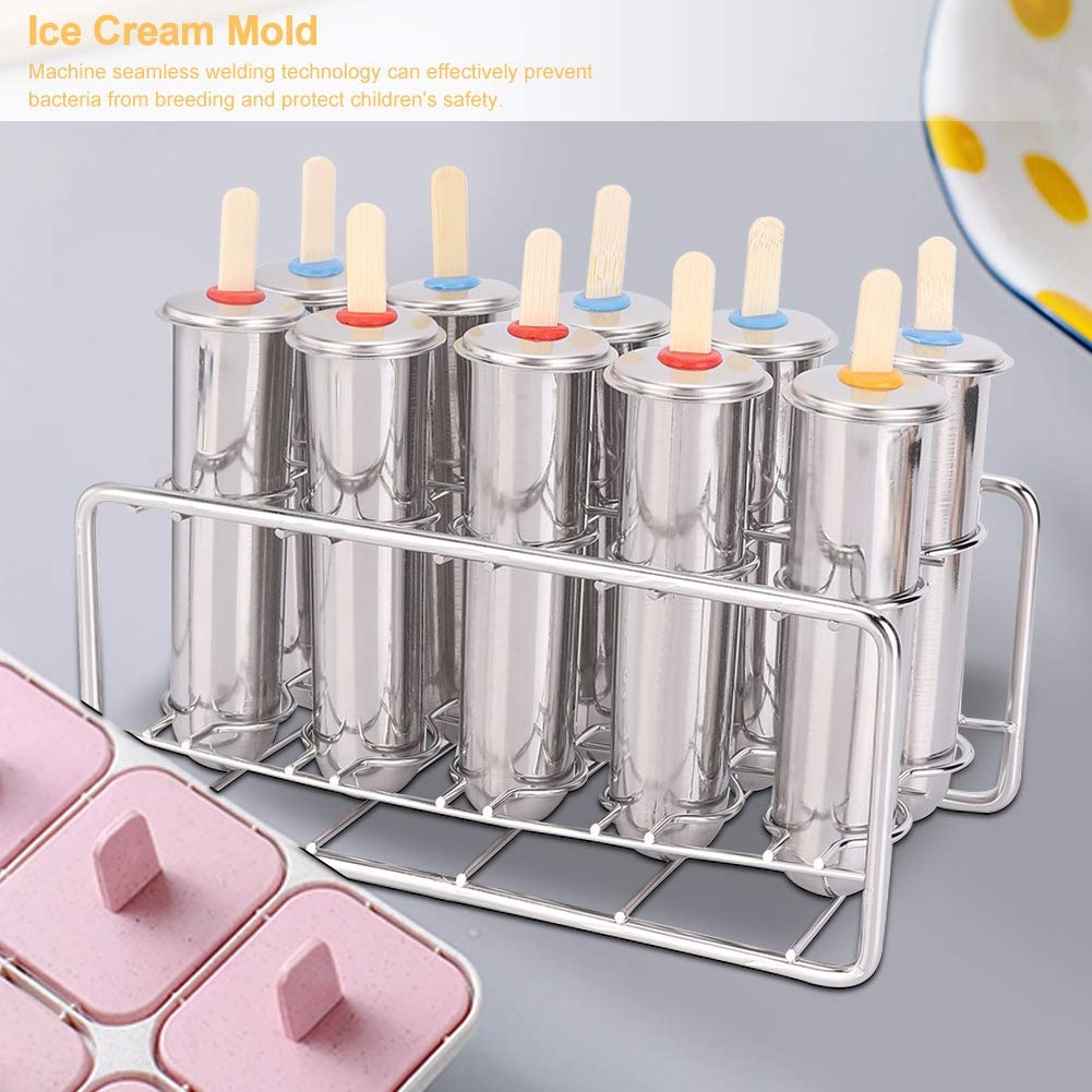 304 Edelstahl Eisform Set, 12er Eis am Stiel Form, wiederverwendbare Eismaschine Form für Zuhause