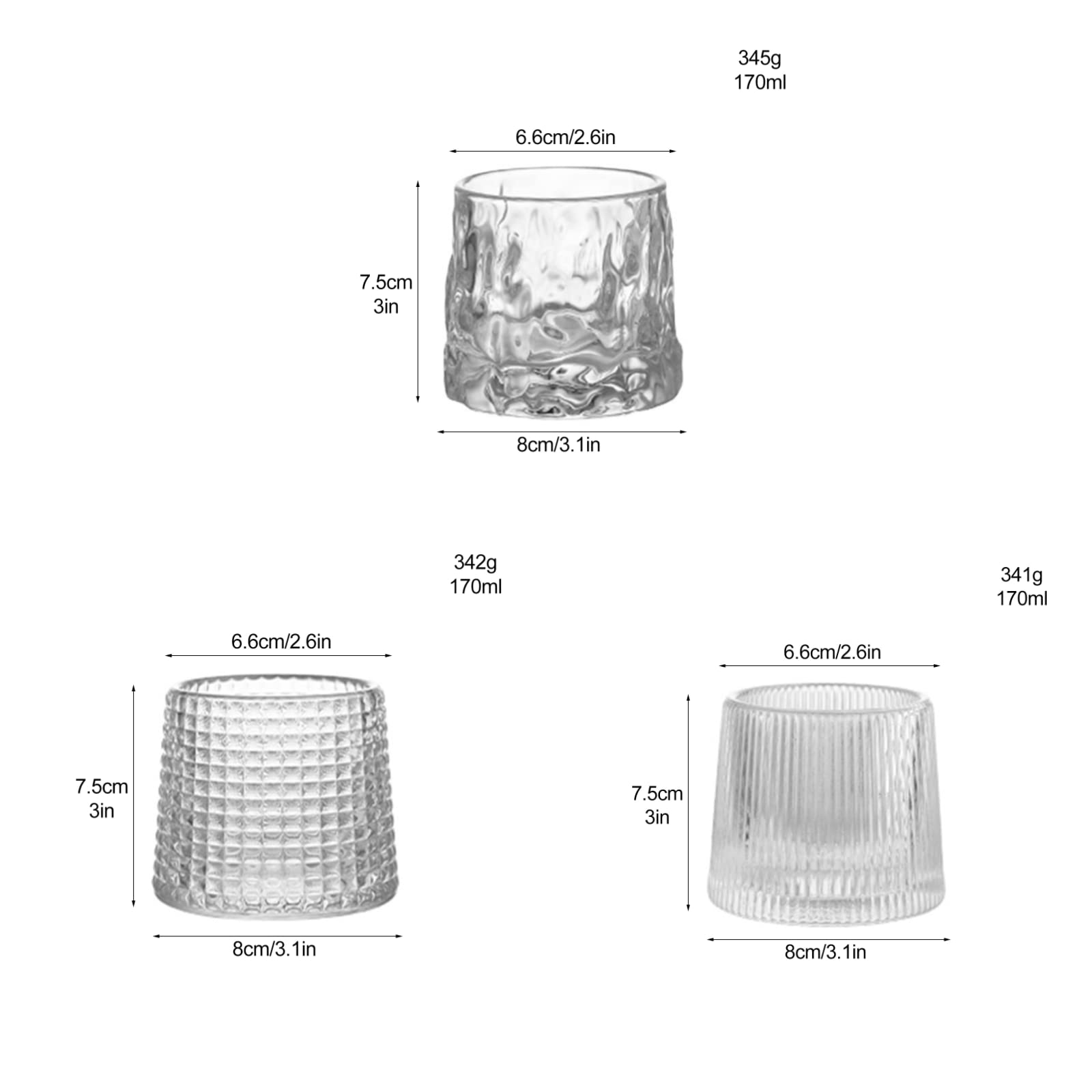 3 vasos de whisky de cristal, 5 oz vasos escocés con fondo esférico, vaso antiguo de moda rocas para beber cóctel de bourbon