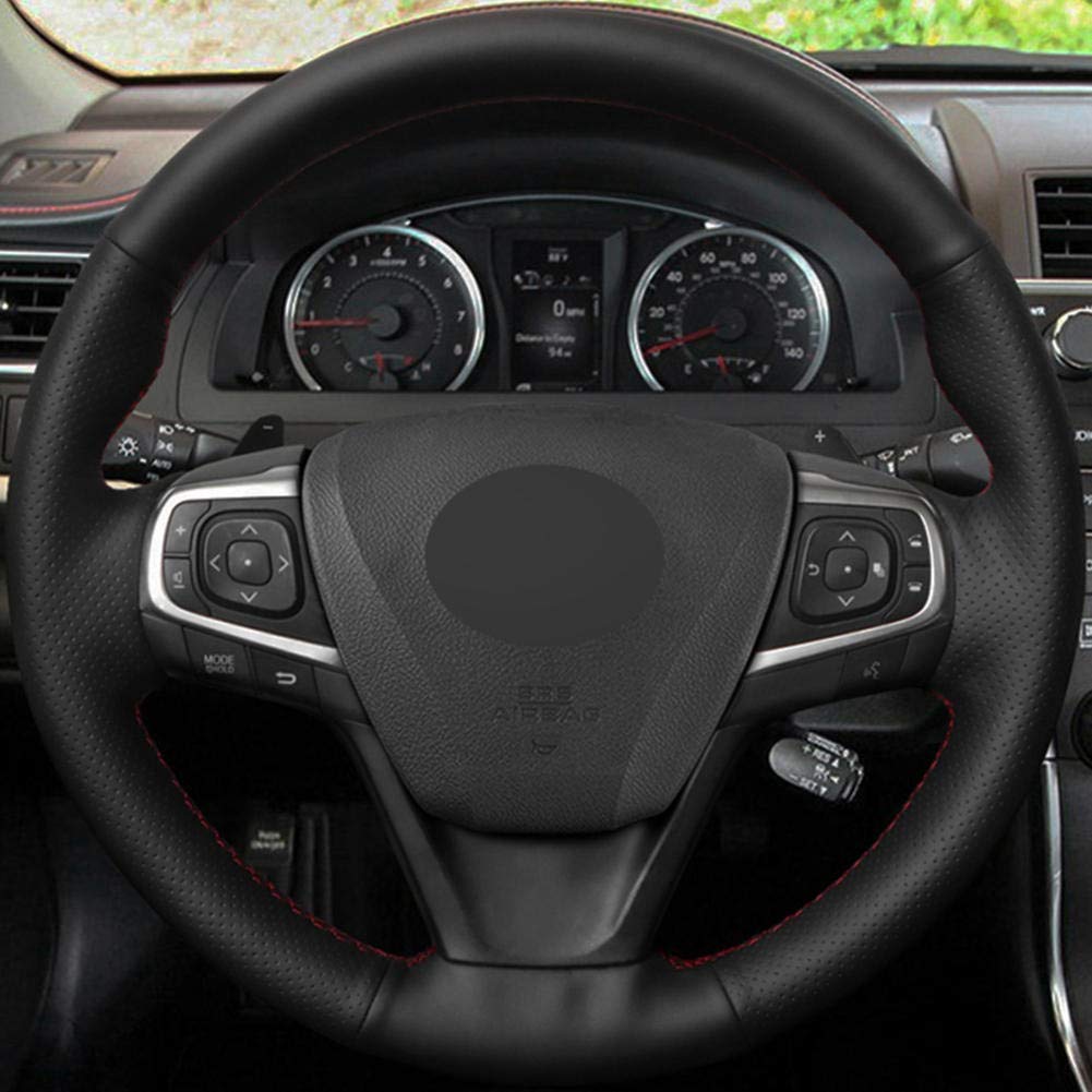 YXNVK Car Steering Wheel Cover DIY Black Leather,For Toyota Camry 2015-2017 Avalon 2013-2018 Avensis 2015-2018