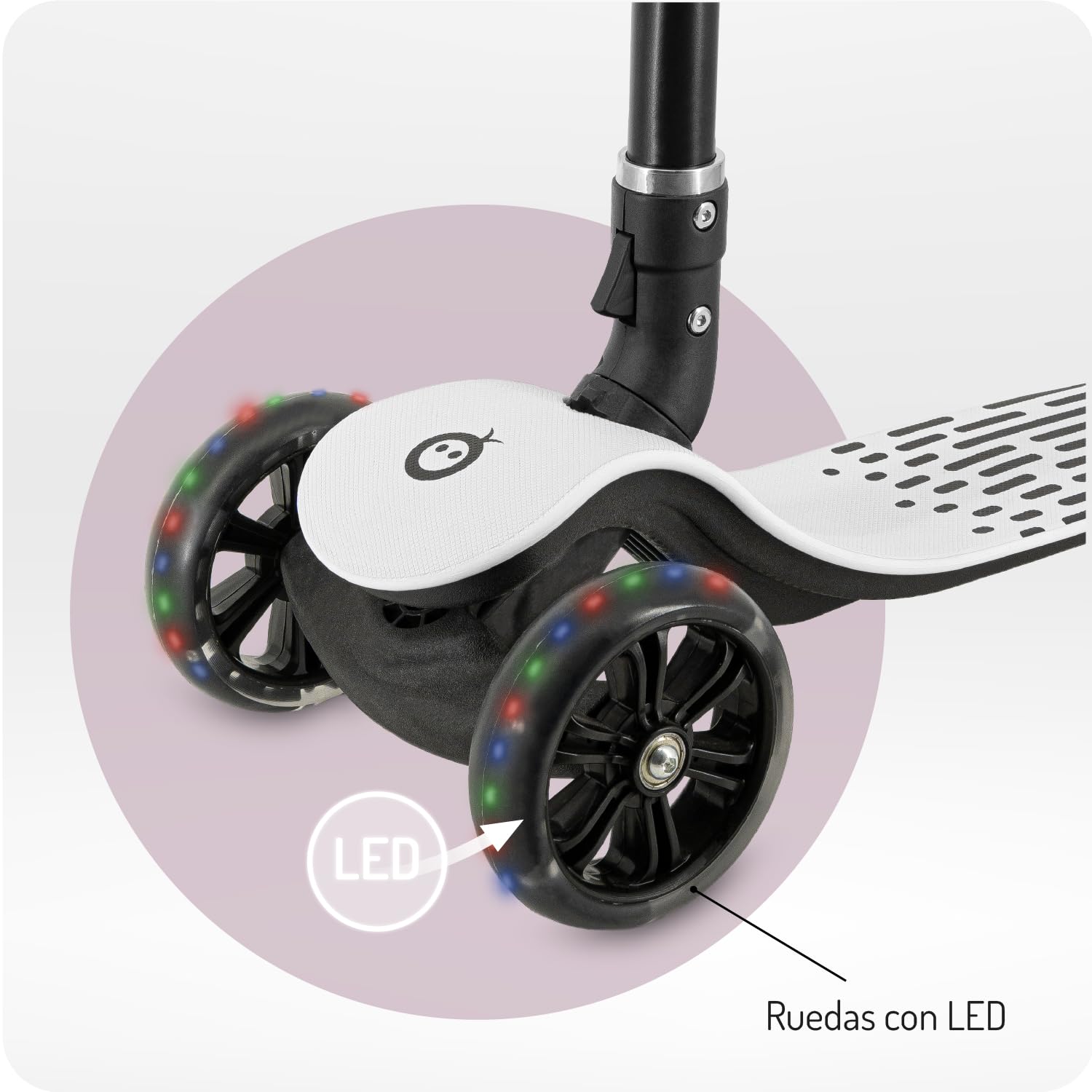 Patinete Infantil 3 Ruedas MoMi San 2 en 1, Manillar Ajustable (60/66/72 cm), Plegable, Ruedas LED con rodamientos ABEC-7, Freno de pie, Ligero (2,7 kg)