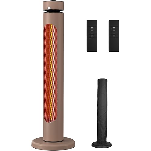 Portable Heater Outdoor Infrared 1500W 8 Heat Levels 8H Timers Carbon Fiber Tube Tip-Over&Overheat Protection IP65 Waterproof Electric Garden Heater, Deep Brown