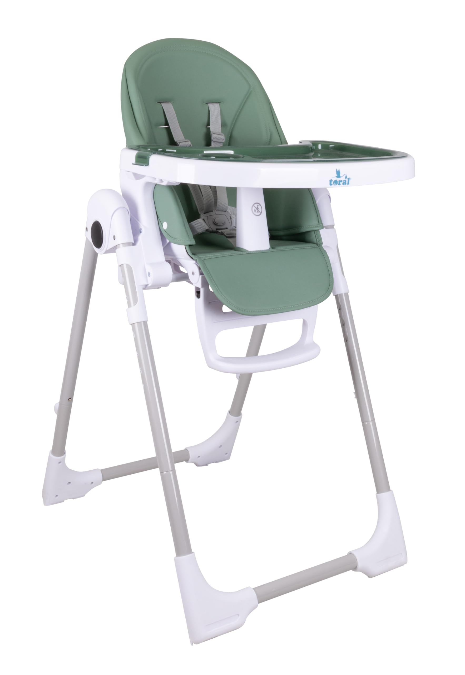 TORAL Trona Evolutiva Bebé - Plegable, Reclinable y Segura - Ajustable en Altura y con Reposapiés - Bandeja Extraíble y Fácil de Limpiar - Portátil, Color Verde