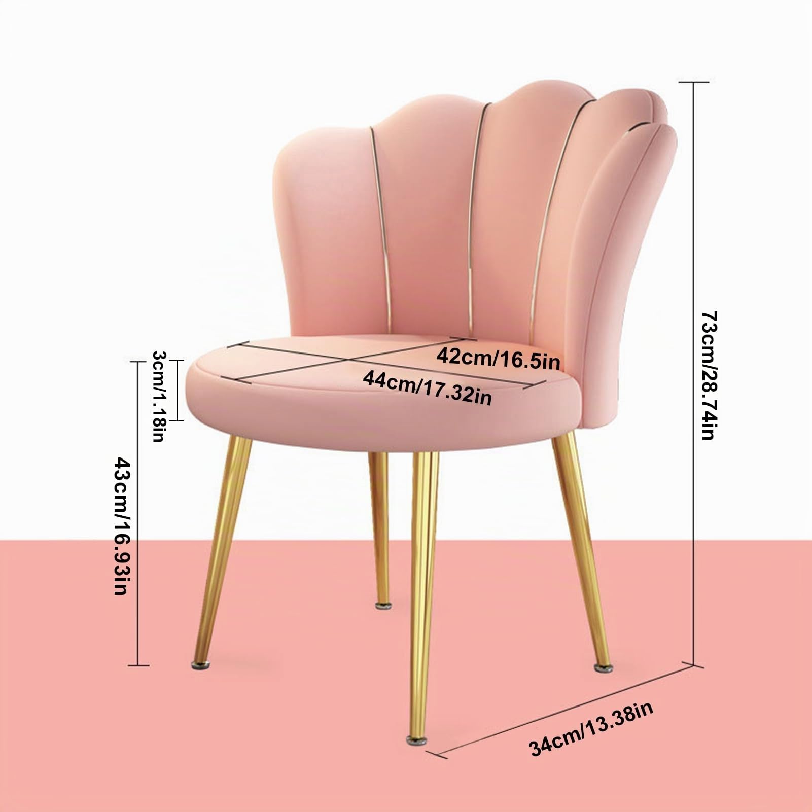 Chaise de maquillage, dossier avec pieds en métal doré, chaise de coiffeuse moderne pour salon de beauté, chambre à coucher, bureau, salle à manger, confortable avec assemblage facile pour