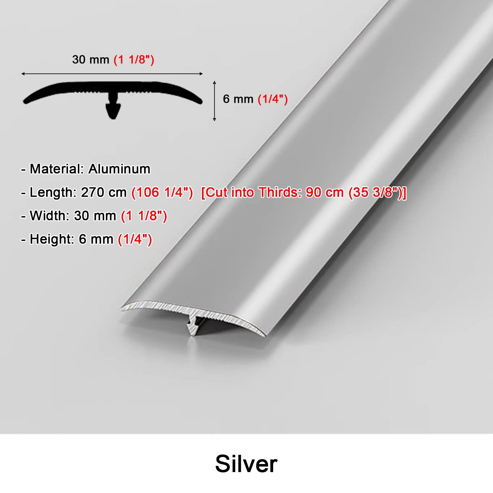 CMYUN Übergangsstreifen T-Profil Übergangsleiste Holz/Vinyl zu Fliesen, Aluminium Schwellenkantenleiste Zum Verbinden von Bodenlücken, Türschwellen Reduzierrampe(Silver)