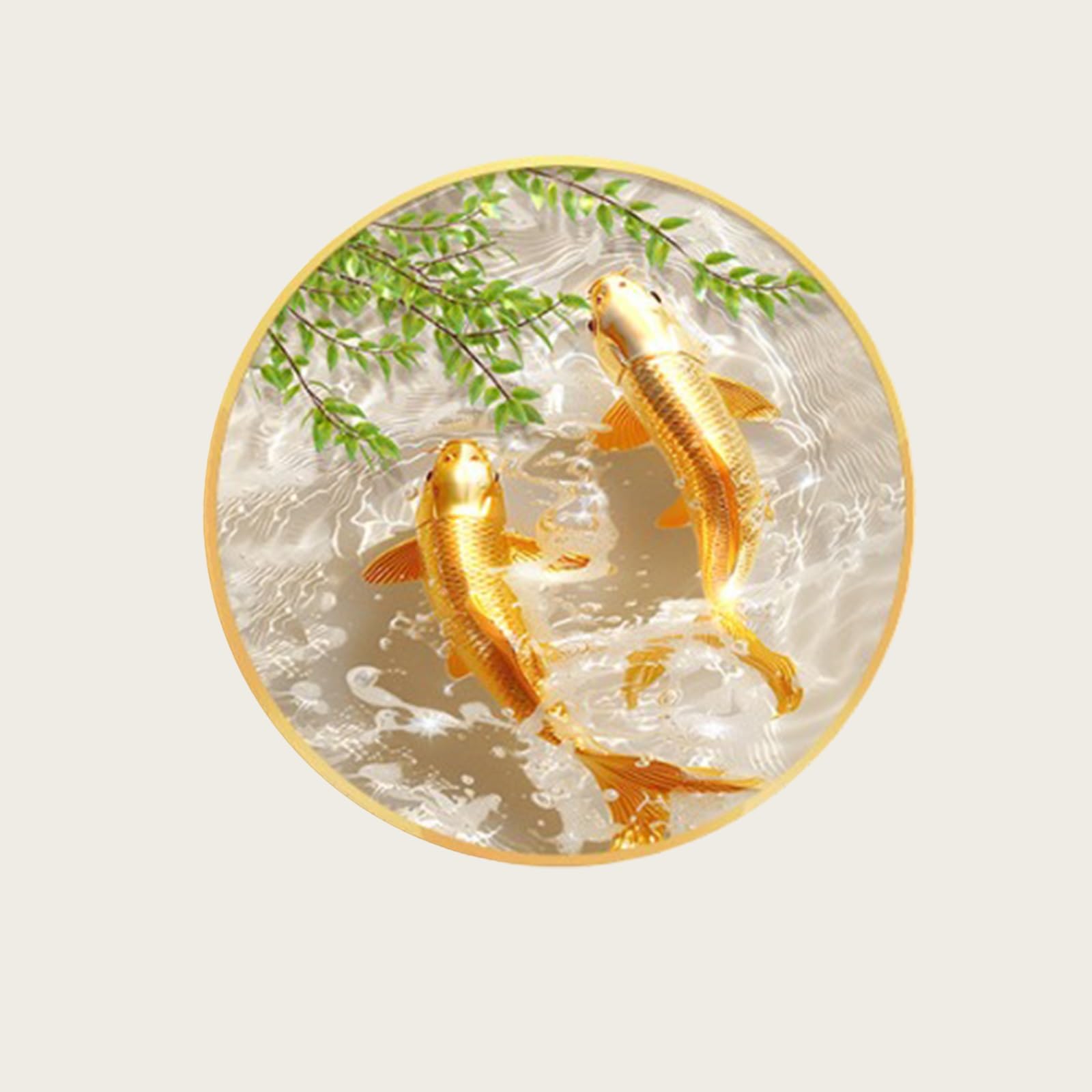 DAJIAYIQI Round Wall Art, Golden Koi Fish Crystal Porcelain Wall Hanging Painting, Creative Feng Shui Wall Decor with Aluminum Frame, Lucky Fish Wall Sculpture for Entryway(A,60cm/23.6in)
