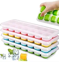 Kit 4 Unidades Forma De Gelo Colorido Com Tampa Ice Flexivel Forminha Fundo De Silicone 14 Cubos Em Cada Alimentos Frutas Papinha - Linha Premium SellXpert.