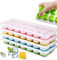 Kit 4 Unidades Forma De Gelo Colorido Com Tampa Ice Flexivel Forminha Fundo De Silicone 14 Cubos Em Cada Alimentos Frutas Papinha - Linha Premium SellXpert.