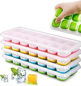 Kit 4 Unidades Forma De Gelo Colorido Com Tampa Ice Flexivel Forminha Fundo De Silicone 14 Cubos Em Cada Alimentos Frutas Papinha - Linha Premium SellXpert.