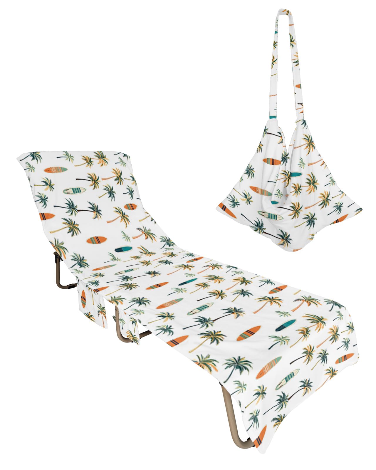 Tropical Palm, Beach Lounge Chair Towel Cover, Soft Chaise Lounge Towel with Side Pockets Patio Pool Chairs Cover for Beach/Pool Sunbathing 29x85 Summer Beach Colorful Tree Leaves Canoe