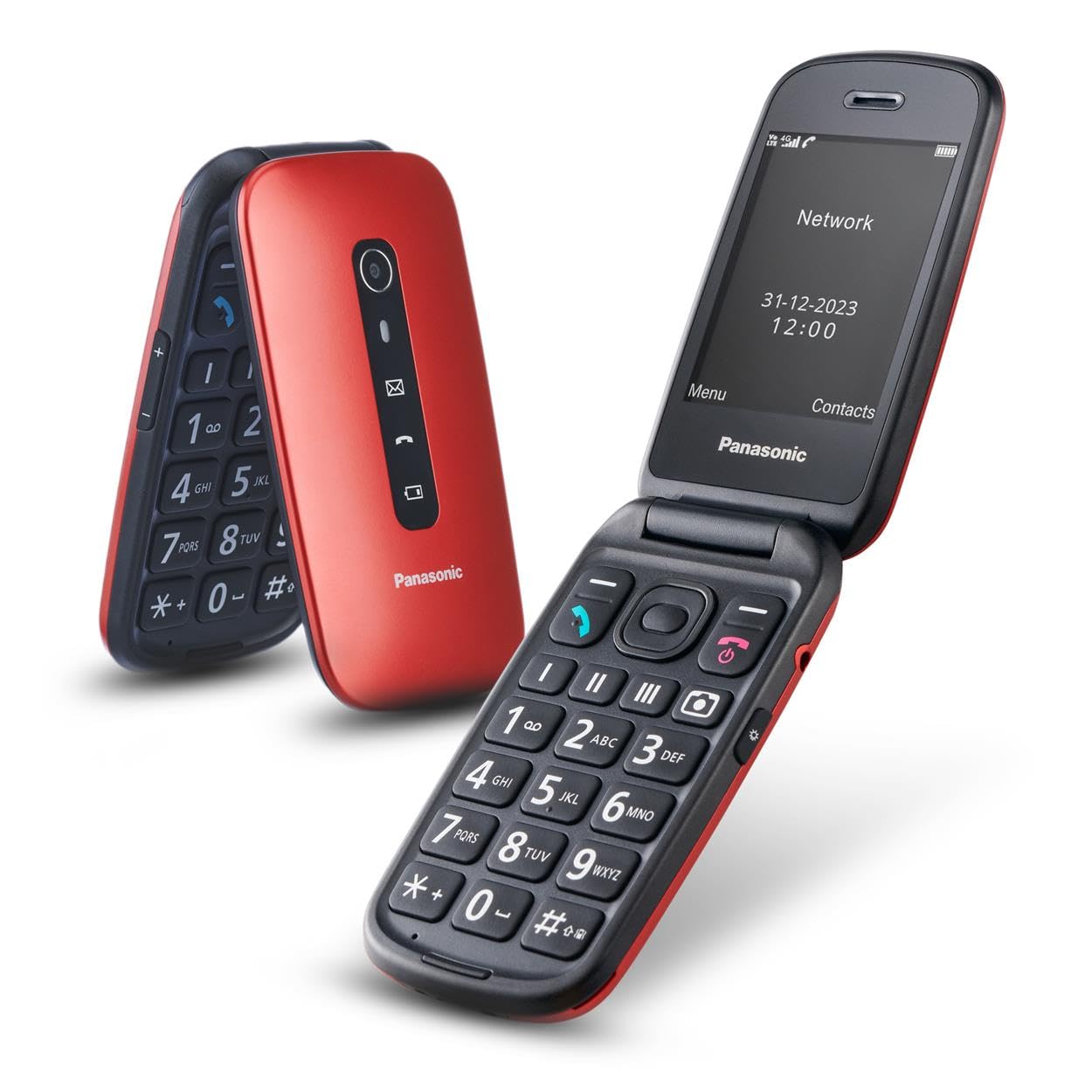 PanasonicKX-TU550EXR 4G Essentials Clamshell Mobile Phone for Elderly, 1.2MP Camera, Senior Phone with Large 2.8" Display, 300 Hours Standby Time, Red