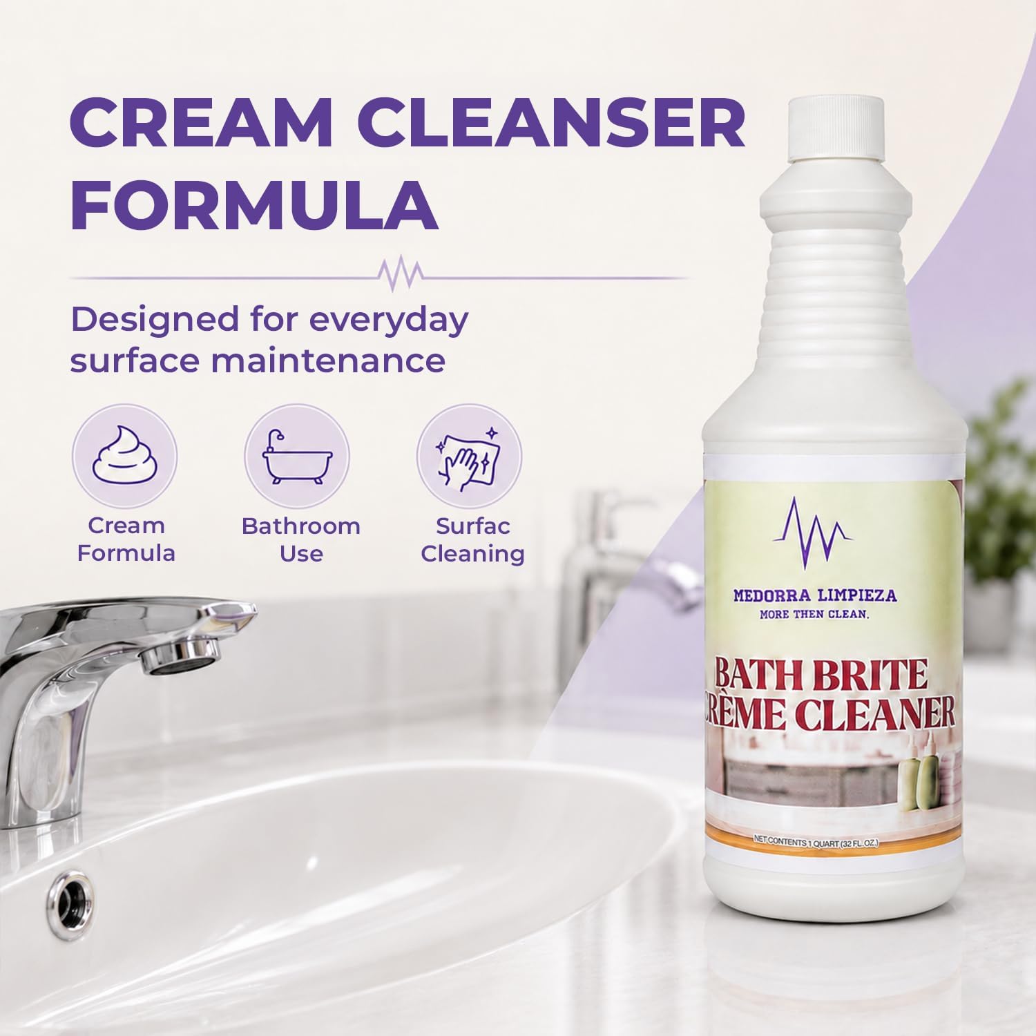 Bath Brite Cream Cleanser – Bathroom Surface Cleaner for Sinks, Tile & Tubs – Non-Scratch Cream Cleaning Formula – 32 oz Bottles, Case of 12 image 5
