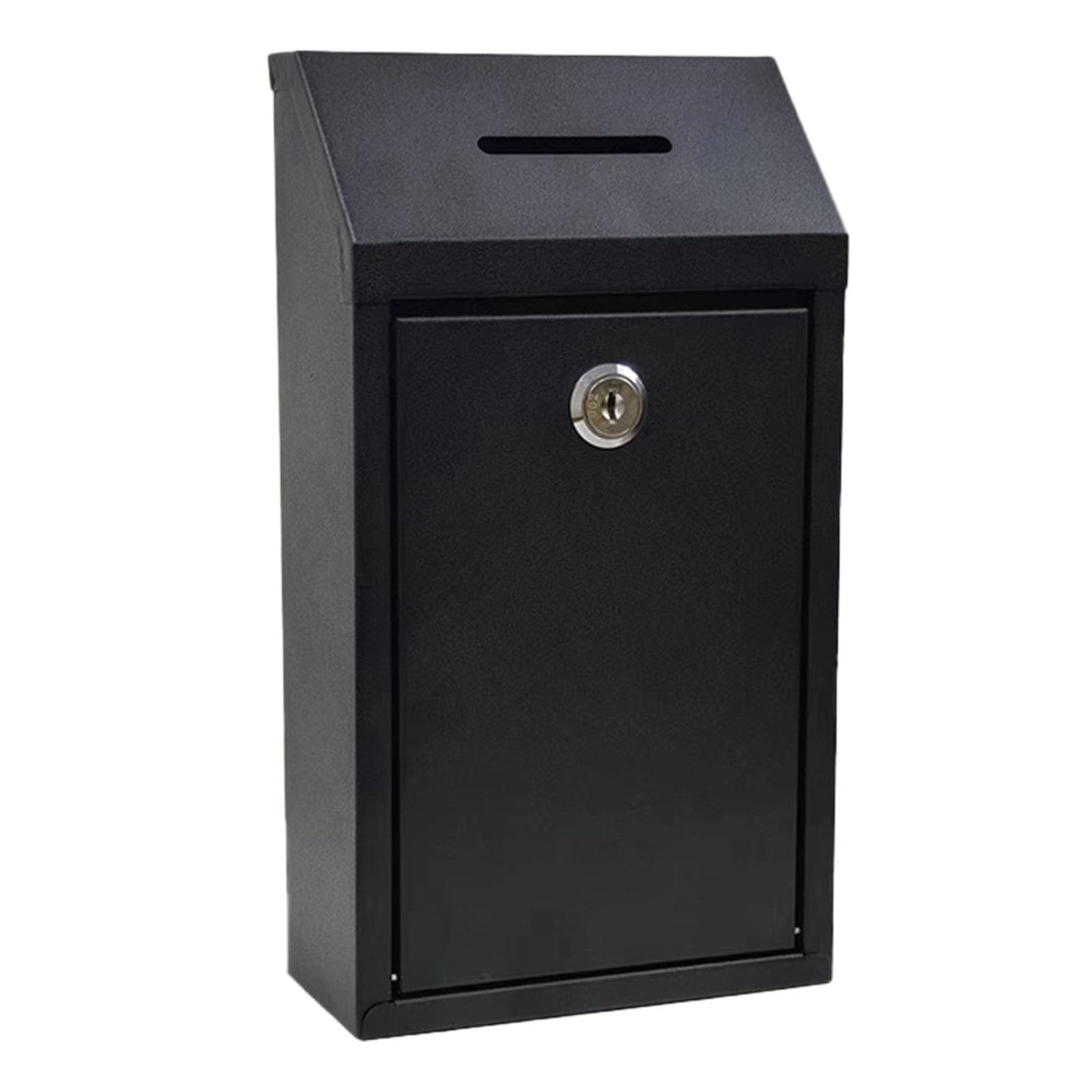 Caja de donaciones de metal con cerradura de llave, caja de propuestas para exteriores con ranuras de ranura, duradero para oficina, exteriores, ubicaciones (negro)