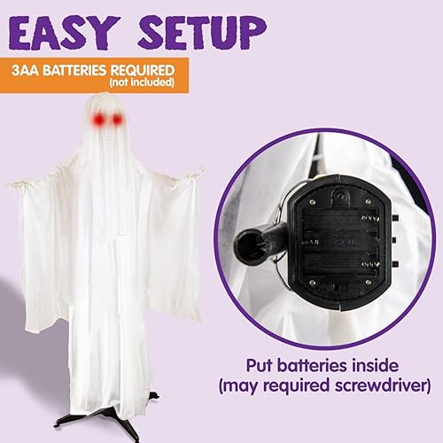 Miniatura 3 de JOYIN Decoraciones de Halloween de 65 pulgadas para exteriores, decoración de fantasmas animatrónicos de tamaño real, esqueleto activado por sonido