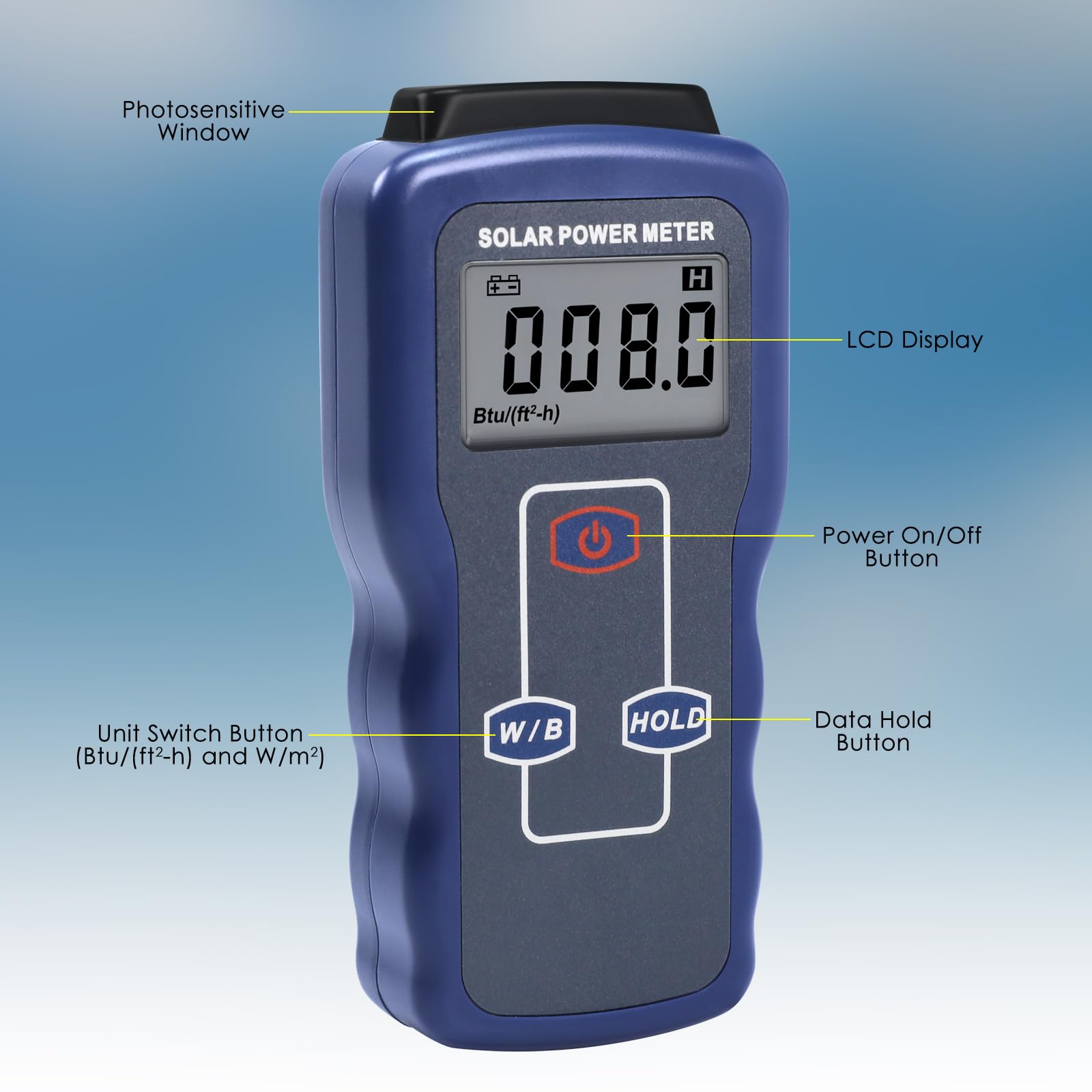 Compteur d'énergie solaire - Haute précision - Irrandiance - Testeur de rayonnement solaire W/m² - Test d'énergie lumineuse - Panneau solaire - Agriculture - Météorologie - Étude d'énergie solaire