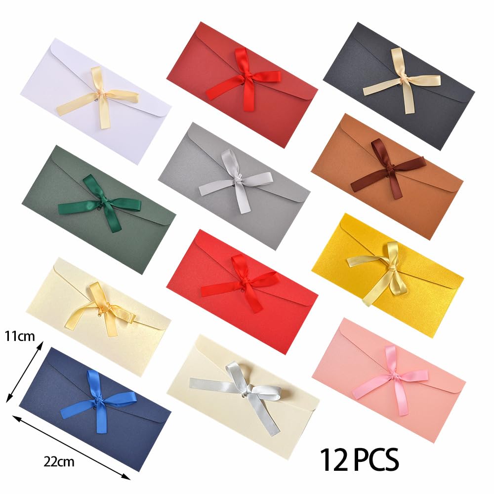 Buste Lettera Colorate con Nastri 12 Pezzi Kraft per Inviti Matrimonio Carte Regalo