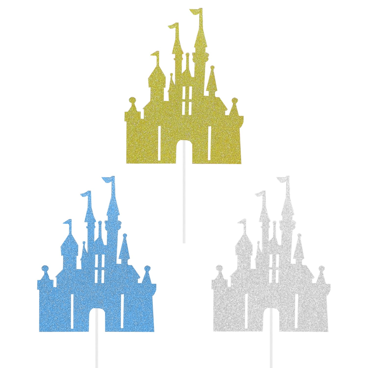 TVSVKWE 3 Pieces Of Castle Cake Card Insert, Creative Design Card Insert, Shiny Cake Decorations, Birthday Party Supplies.