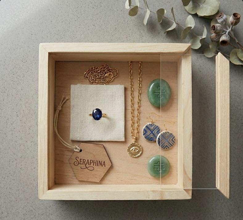 Image of Wooden Gift Box with Sliding Acrylic Lid | Transparent Display Box for Gifts, Hampers & Storage | Premium Wooden Packaging Box