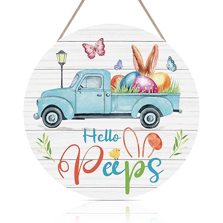 Easter Decoration Hello Peeps Wood Sign Plaque(12"x 12")