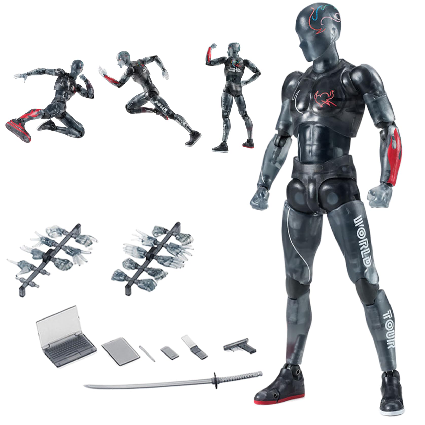 Xoeryoy Action Figures 5.91in with Inclusive Arm Accessories Movable Gestures Drawing Mannequin Poseable Figure Decorative Action Figure Body for Tabletop Display Shelf (Male)